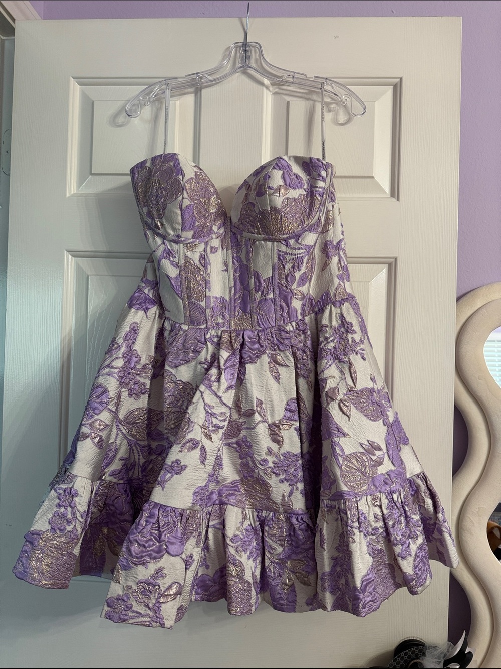 Girls' Lavender Floral Fit-and-Flare Dress with Gold Accents